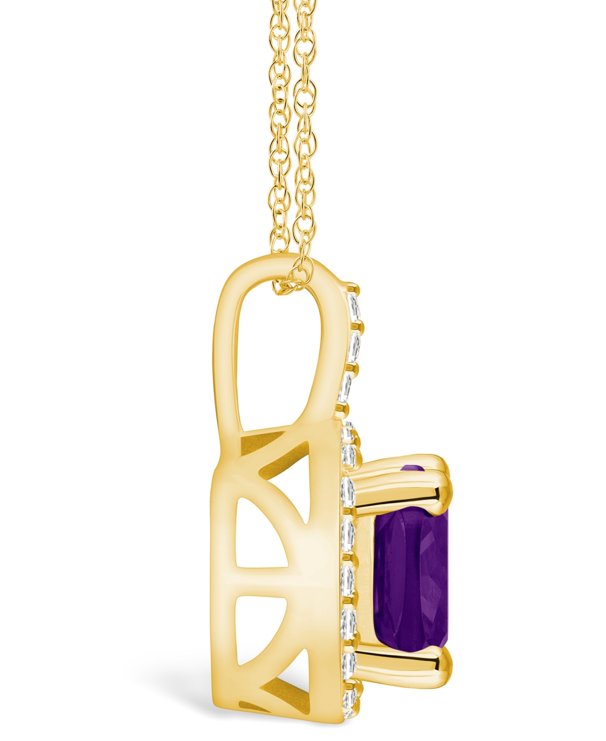 Macy's(2 Ct. T.w.) and Diamond (1/4 Ct. T.w.) Halo Pendant Necklace in 14K Yellow Gold - Amethyst
