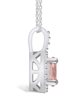 Morganite (1-1/7 Ct. T.W.) and Diamond (1/4 Ct. T.W.) Halo Pendant Necklace in 14K White Gold