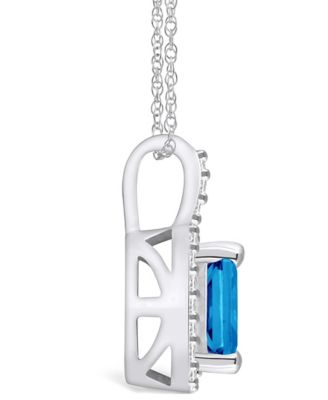 Blue Topaz (2 Ct. T.W.) and Diamond (1/4 Ct. T.W.) Halo Pendant Necklace in 14K White Gold