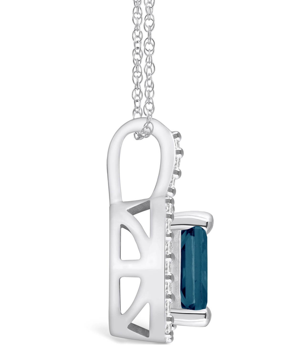 Macy's(2 Ct. T.w.) and Diamond (1/4 Ct. T.w.) Halo Pendant Necklace in 14K White Gold - London Blue Topaz