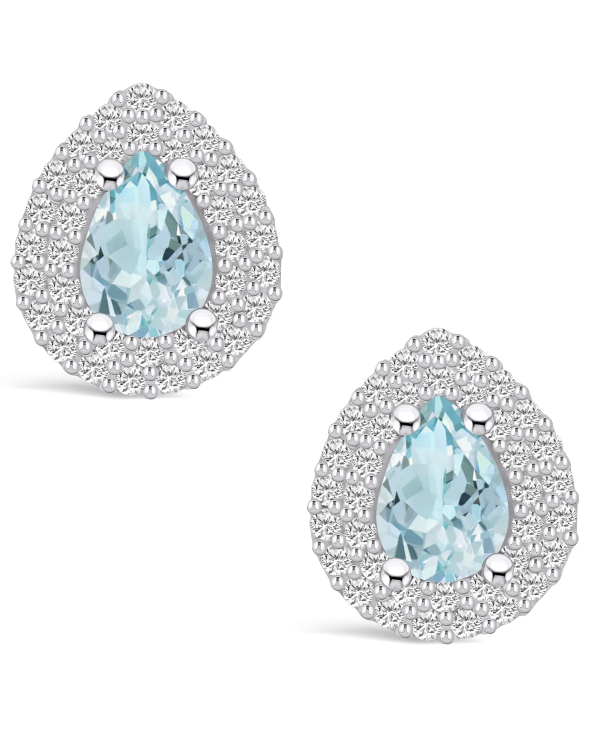 Macy's(1-1/5 ct. t.w.) and Diamond (5/8 ct. t.w.) Halo Stud Earrings in 14K White Gold - Aquamarine