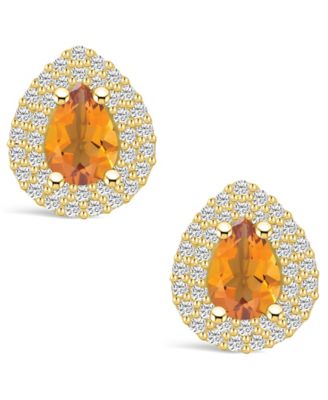 Citrine (1-1/3 ct. t.w.) and Diamond (5/8 ct. t.w.) Halo Stud Earrings in 14K Yellow Gold