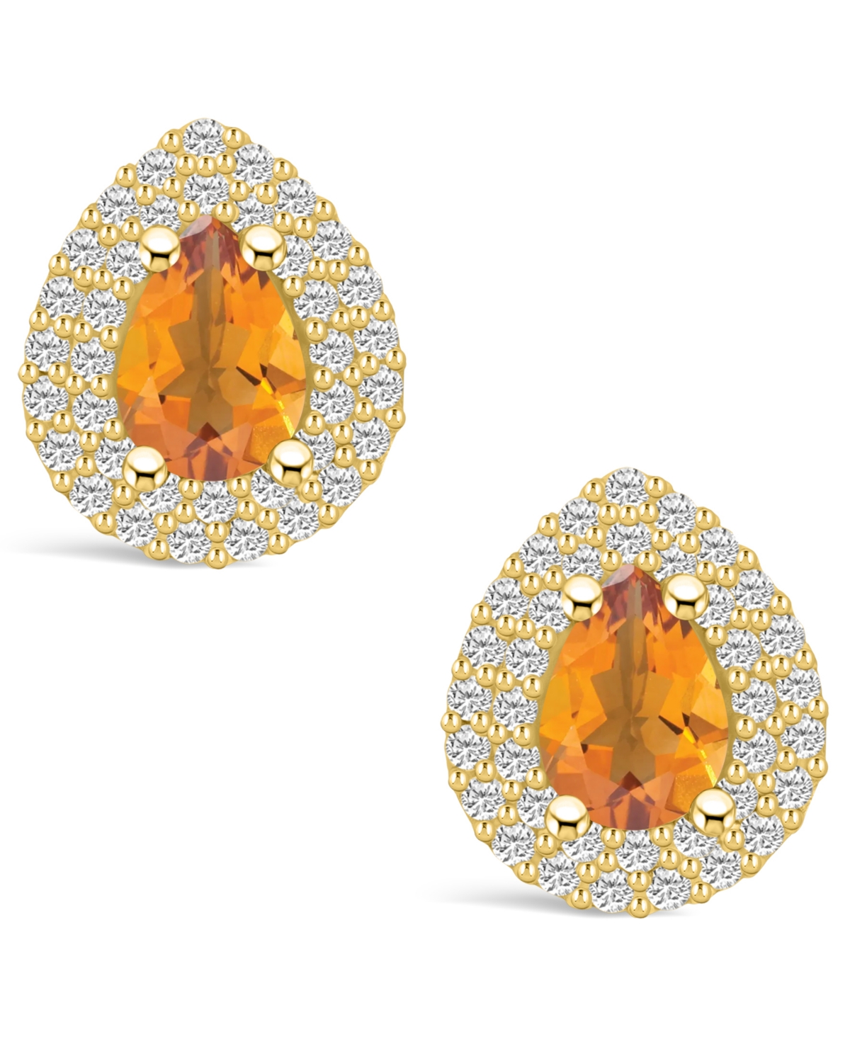 Macy's(1-1/3 ct. t.w.) and Diamond (5/8 ct. t.w.) Halo Stud Earrings in 14K Yellow Gold - Citrine
