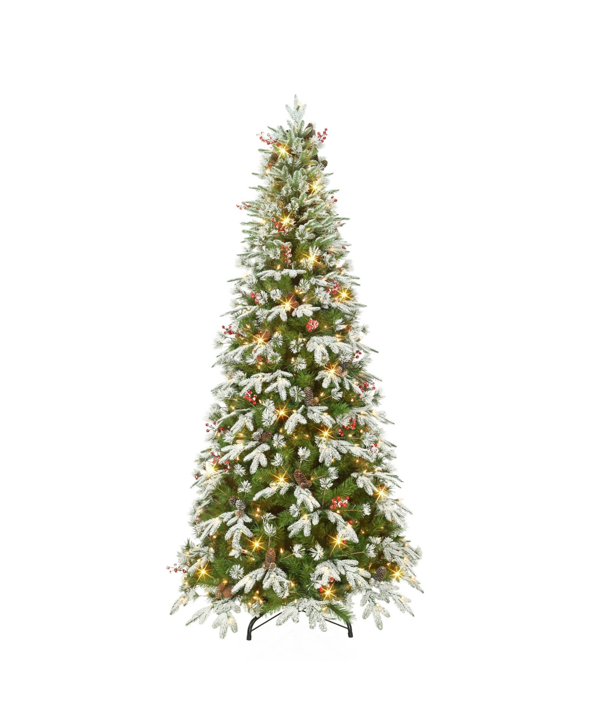 Puleo 7.5' Pre-lit Slim Glittery Tree With 450 Underwriters Laboratories Clear Incandescent Lights, 1652 T In Green