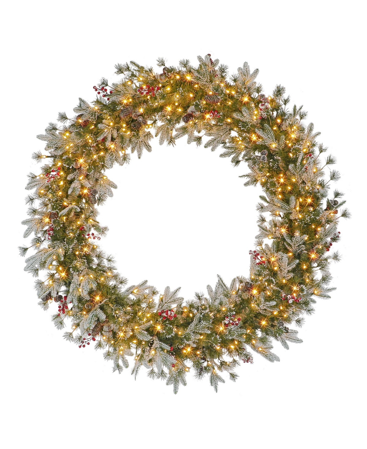 Puleo 60" Pre-lit Glittery Wreath With 300 Underwriters Laboratories Clear Incandescent Lights, 700 Tips In Green