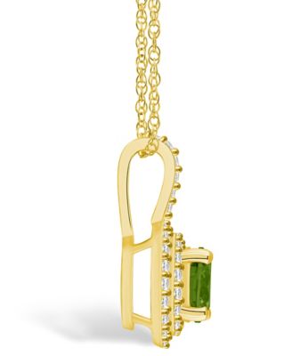 Peridot (1-1/2 Ct. T.W.) and Diamond (3/8 Ct. T.W.) Halo Pendant Necklace in 14K Yellow Gold