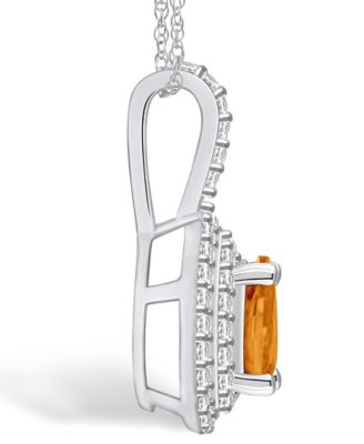 Citrine (7/8 Ct. T.W.) and Diamond (3/8 Ct. T.W.) Halo Pendant Necklace in 14K White Gold