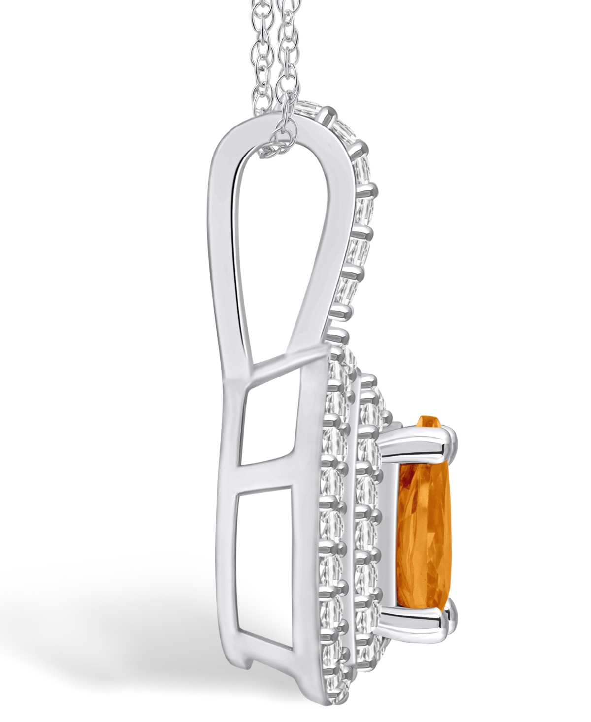 Macy's(7/8 Ct. T.w.) and Diamond (3/8 Ct. T.w.) Halo Pendant Necklace in 14K White Gold - Citrine
