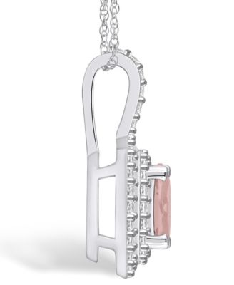 Morganite (1-1/7 Ct. T.W.) and Diamond (1/2 Ct. T.W.) Halo Pendant Necklace in 14K White Gold