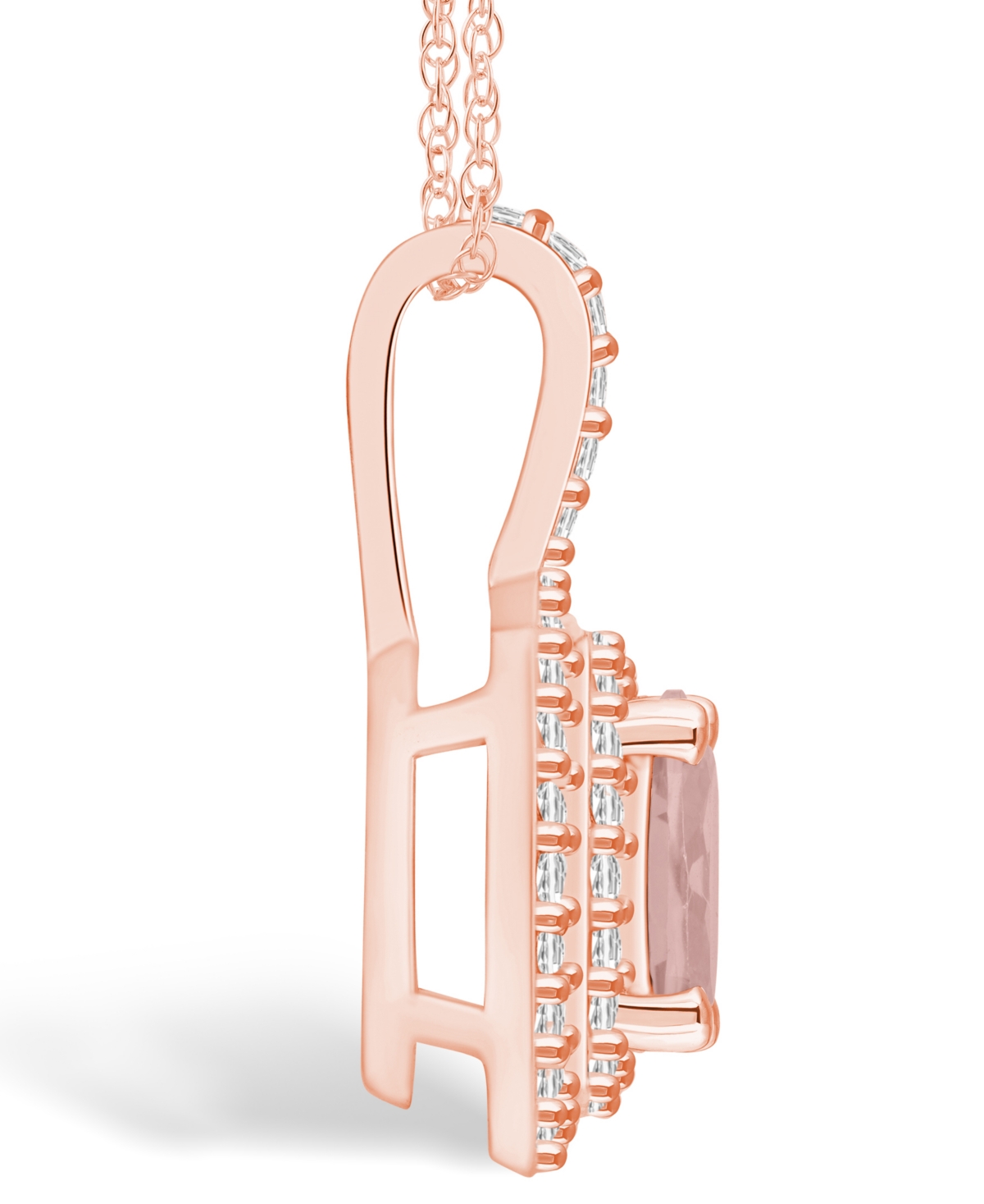 Macy's(1-1/7 Ct. T.w.) and Diamond (1/2 Ct. T.w.) Halo Pendant Necklace in 14K Rose Gold - Morganite
