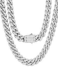 Thick Cuban Link Chain with Simulated Diamonds Clasp Necklace