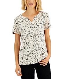 Women's Printed Relaxed Knit Henley Top, Created for Macy's