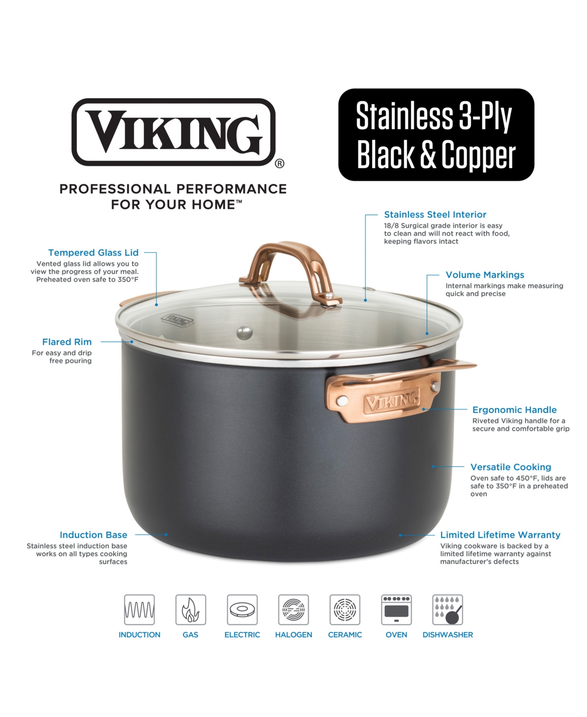 VIKING 11-PC. 3-PLY STAINLESS STEEL INDUCTION-SAFE COOKWARE SET 