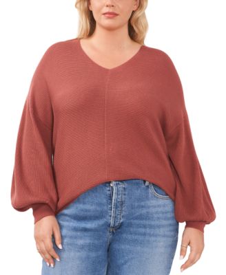 V-Neck Bubble-Sleeve Sweater 