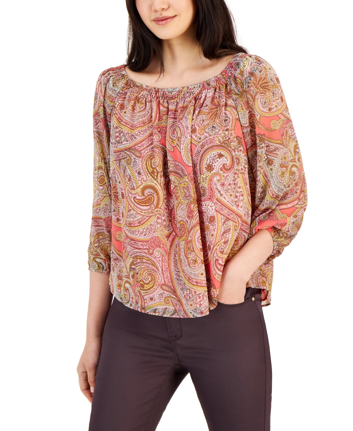 Tommy Hilfiger Women's Paisley-Print 3/4-Sleeve Top