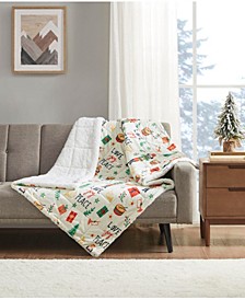 Holiday Printed Reversible Sherpa Filled Throw, 50" x 60"