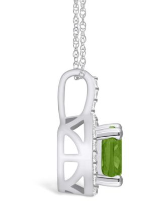 Peridot (2-3/8 Ct. T.W.) and Diamond (1/4 Ct. T.W.) Halo Pendant Necklace in 14K White Gold