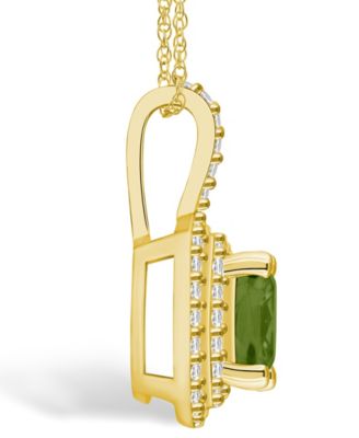 Peridot (2-3/8 Ct. T.W.) and Diamond (1/2 Ct. T.W.) Halo Pendant Necklace in 14K Yellow Gold