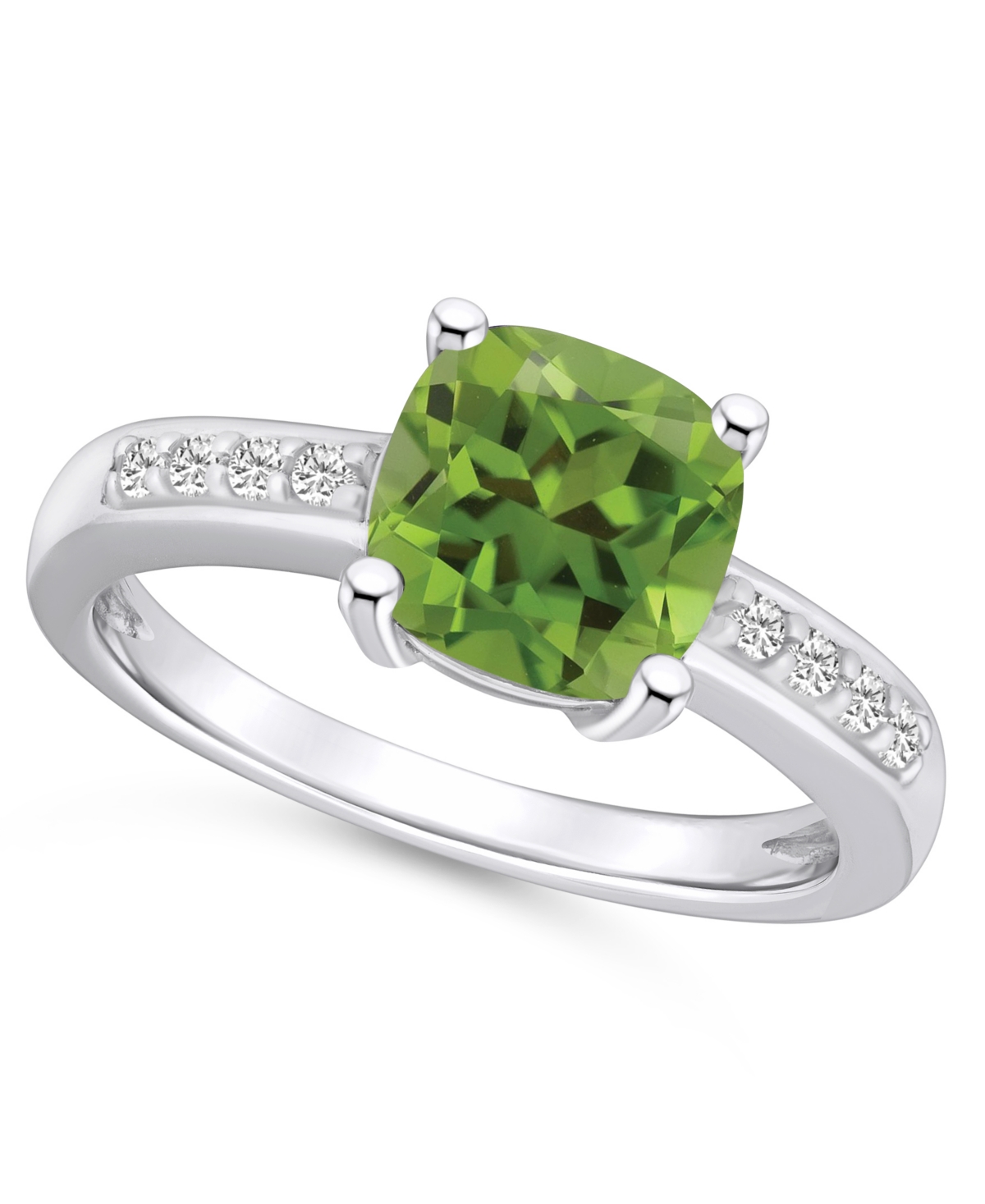 Macy's Peridot And Diamond Ring (2-3/8 Ct.t.w And 1/8 Ct.t.w) 14k White Gold In Green