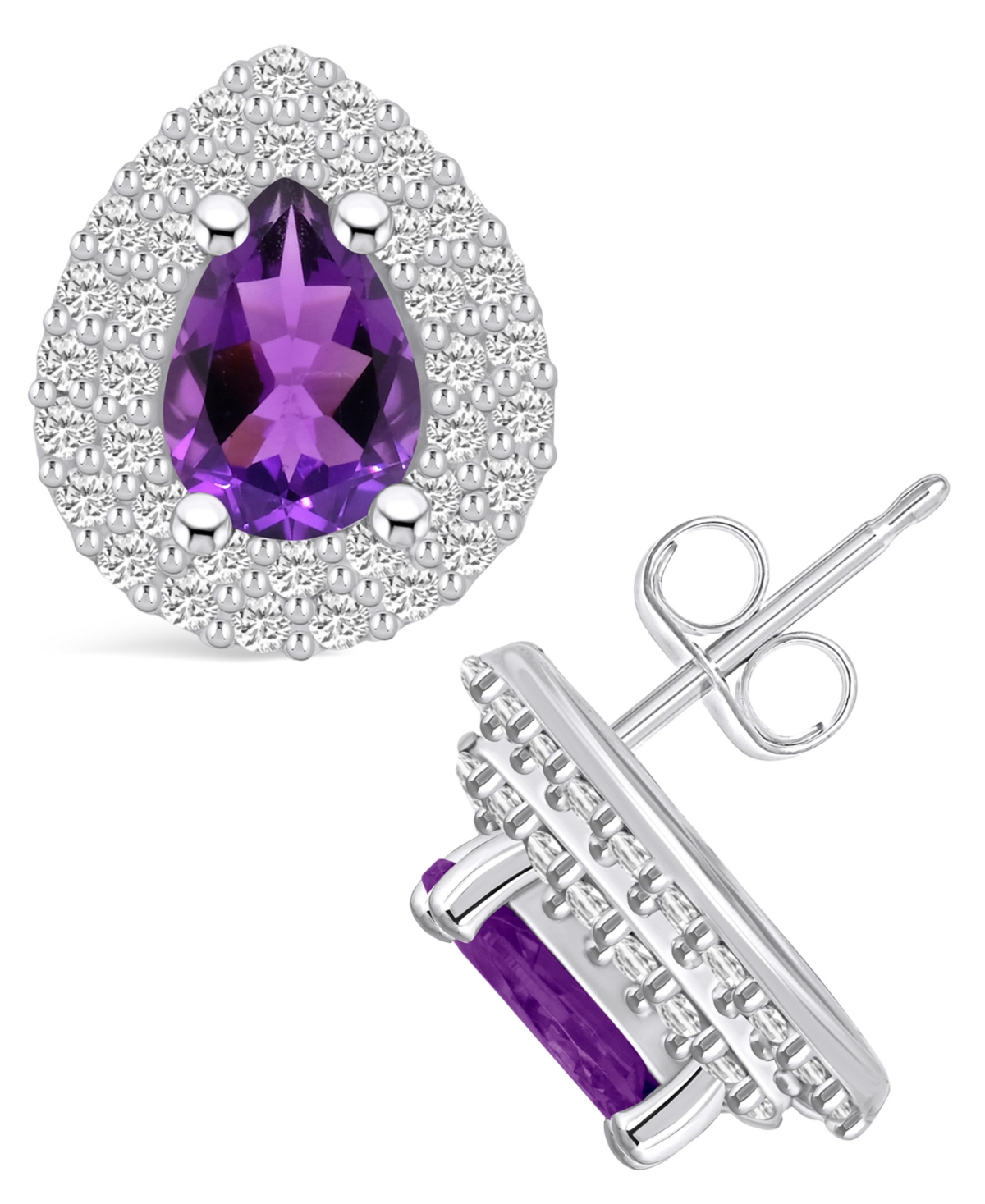 MACY'S AMETHYST (1-1/3 CT. T.W.) AND DIAMOND (5/8 CT. T.W.) HALO STUD EARRINGS IN 14K WHITE GOLD