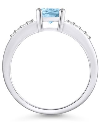 Aquamarine and Diamond Ring (1- 1/7 ct.t.w and 1/8 ct.t.w) 14K White Gold