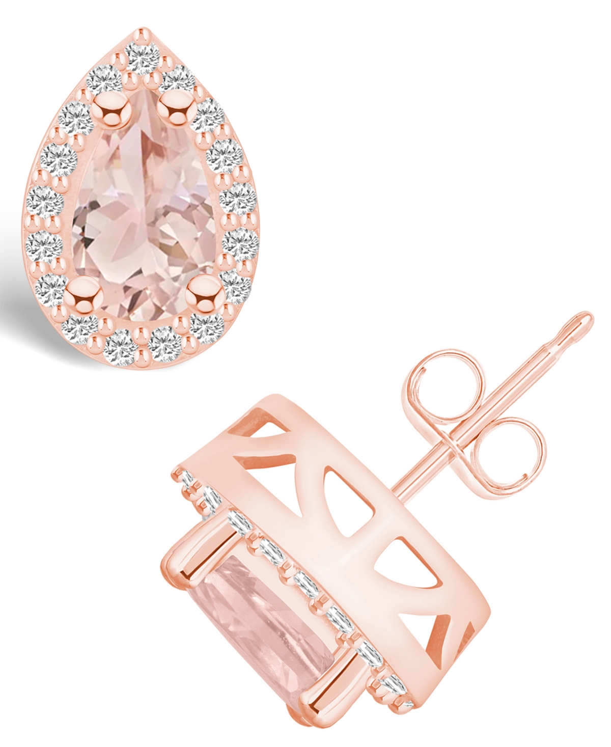 Macy's Morganite (1-3/8 Ct. T.w.) And Diamond (1/3 Ct. T.w.) Halo Stud Earrings In 14k Rose Gold In Pink