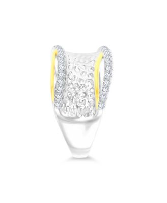 Cubic Zirconia Two Tone Hammered Criss Cross Ring