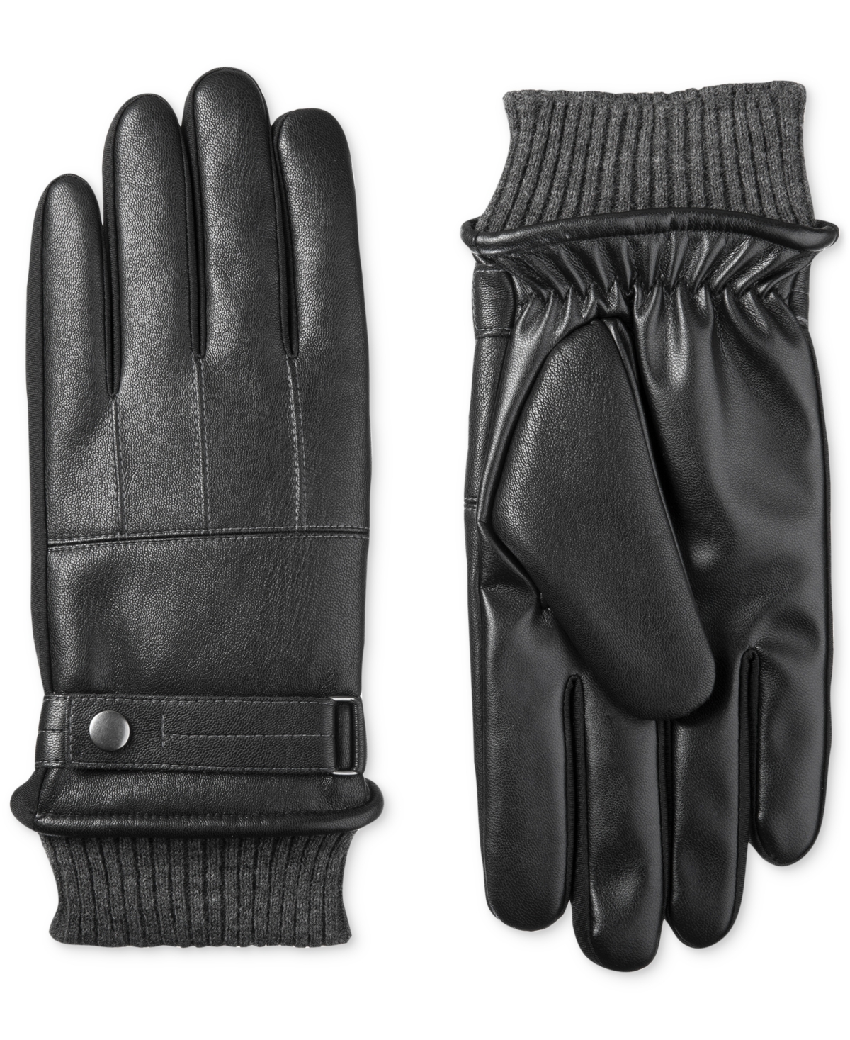 Men's Insulated Faux-Leather Touchscreen Gloves - Black