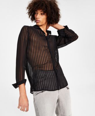 I.N.C. International Concepts - Men's Long-Sleeve Sheer Vertical Striped Shirt