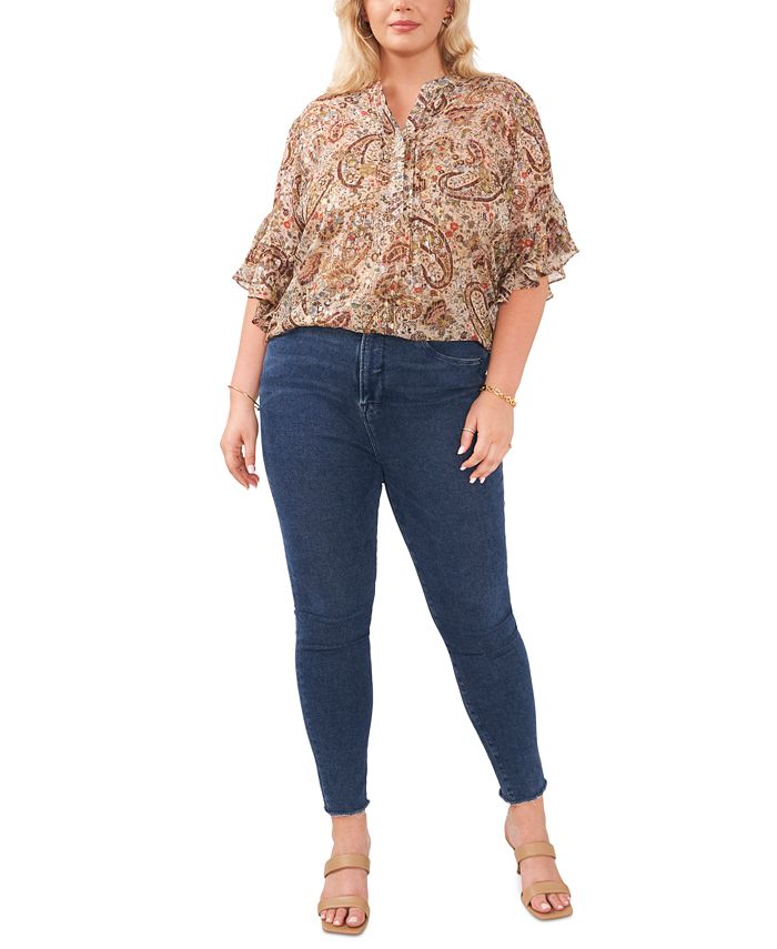 Vince Camuto Plus Size Pintucked Flutter-Sleeve Blouse - Macy's