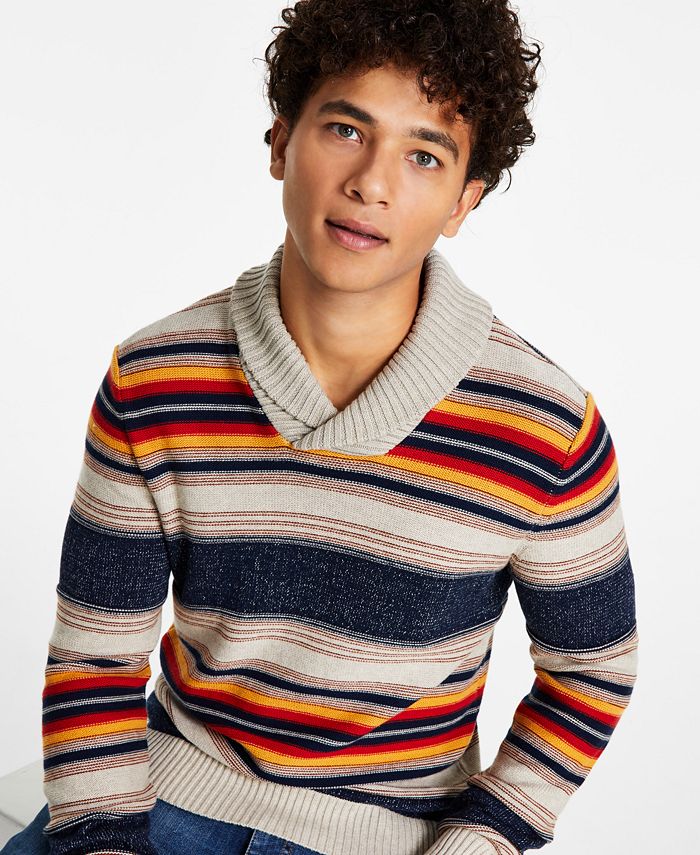 Sun + Stone Men's Blanket Stripe Shawl Sweater, Created for Macy's ...