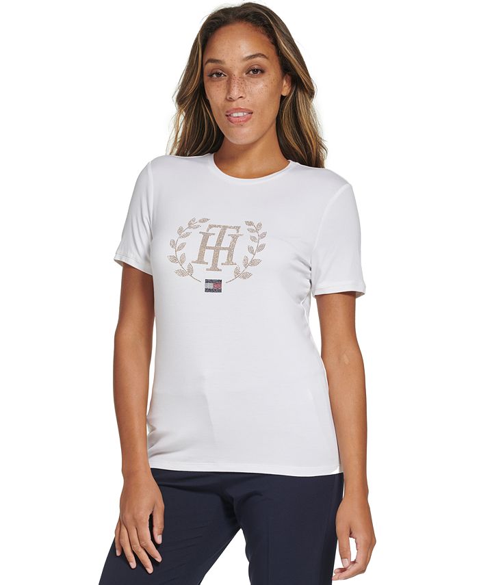 Tommy Hilfiger Women's Rhinestone TH Crest T-Shirt - Macy's