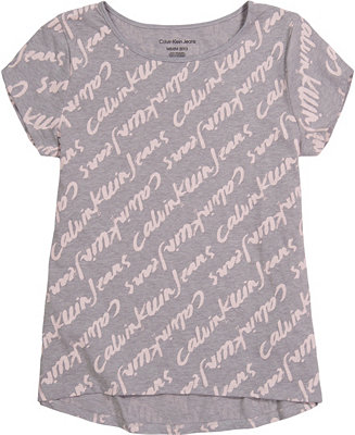 Calvin Klein Big Girls Brush Logo Print T-shirt - Macy's