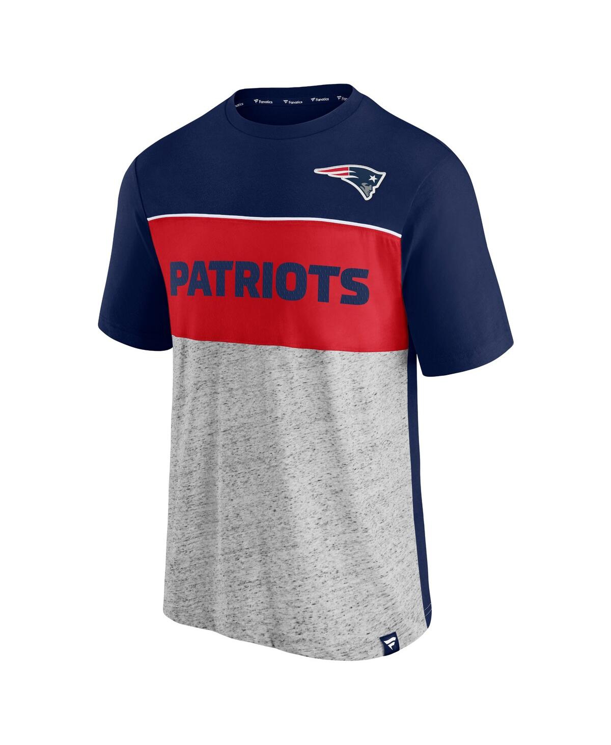 Fanatics Men's  Navy And Heathered Gray New England Patriots Colorblock T-shirt In Navy,heathered Gray