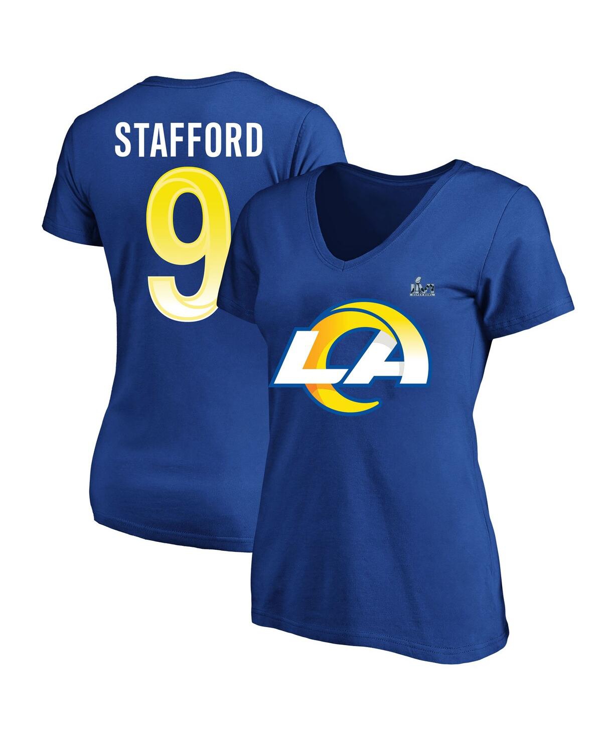 Women's Fanatics Matthew Stafford Royal Los Angeles Rams Super Bowl Lvi Plus Size Name and Number V-Neck T-shirt - Royal