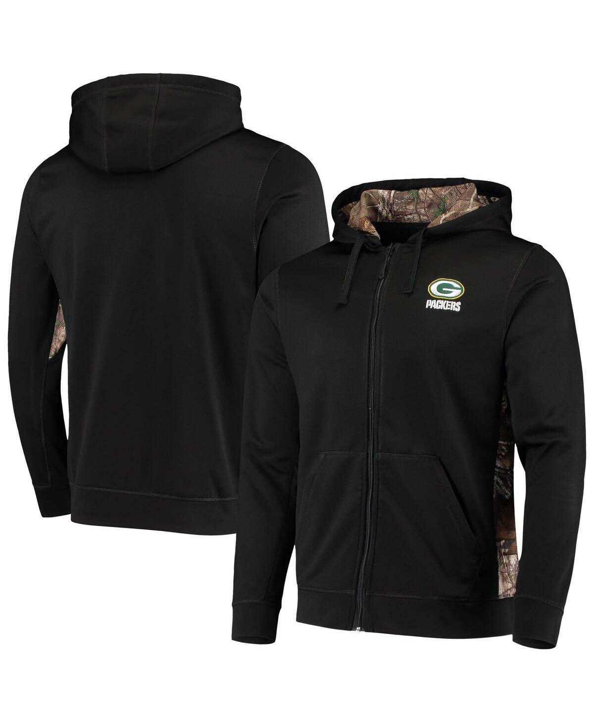 DUNBROOKE MEN'S DUNBROOKE BLACK, REALTREE CAMO GREEN BAY PACKERS DECOY TECH FLEECE FULL-ZIP HOODIE 