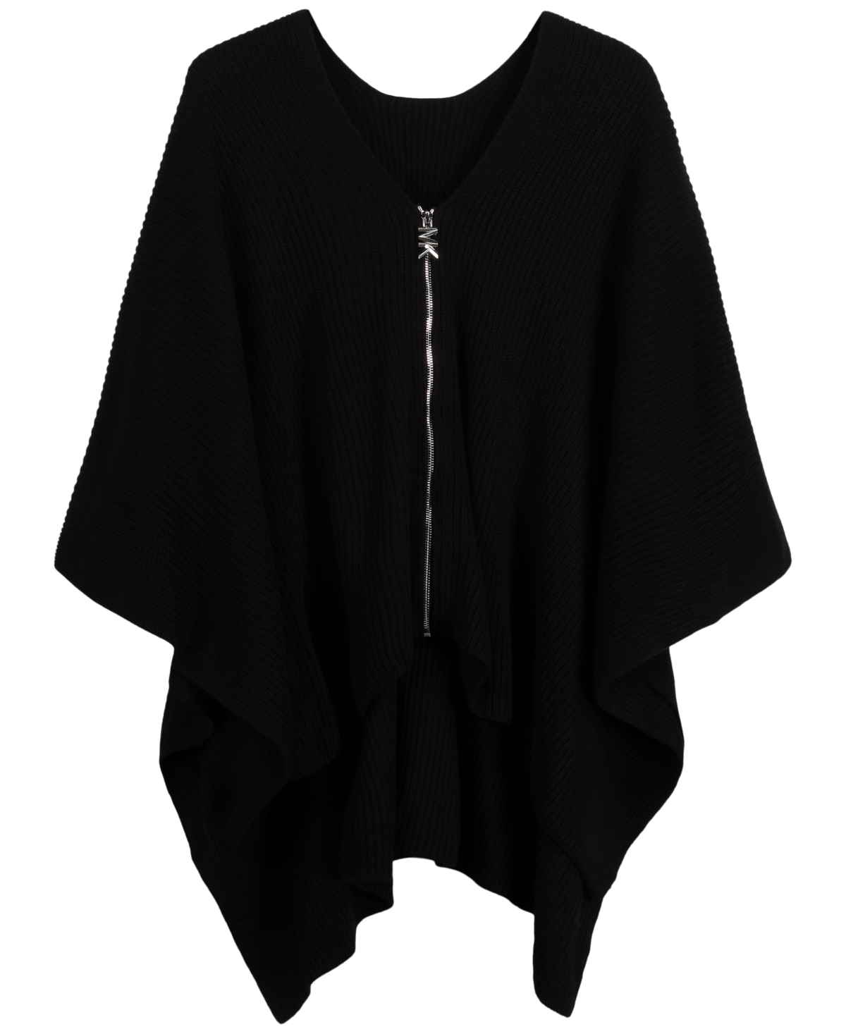 Michael Kors Michael  Women's Solid Shaker Zipper Poncho Sweater In Black