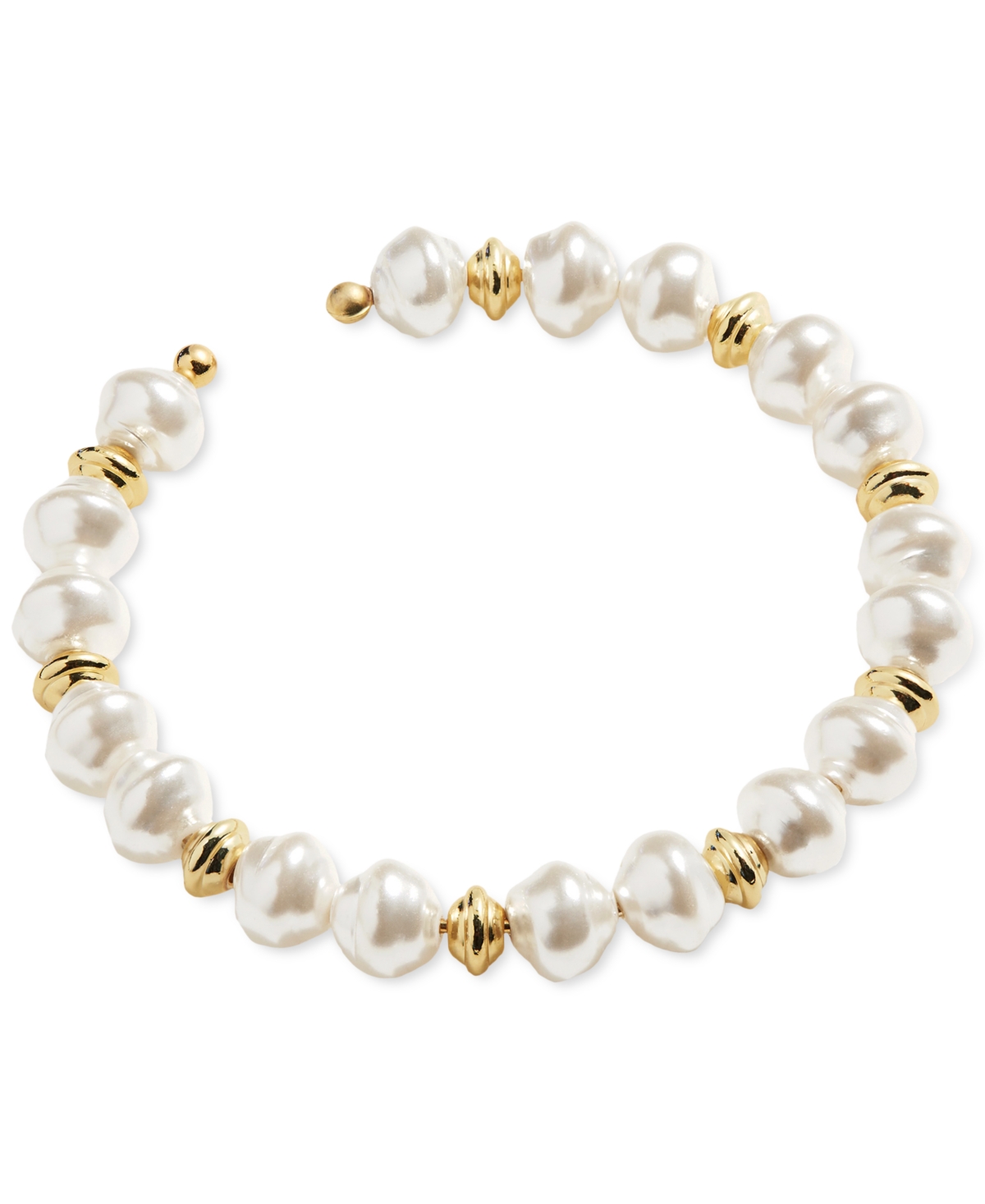 Alex And Ani Silver-tone Gray Imitation Pearl Beaded Cuff Bracelet In Shiny Gold,white