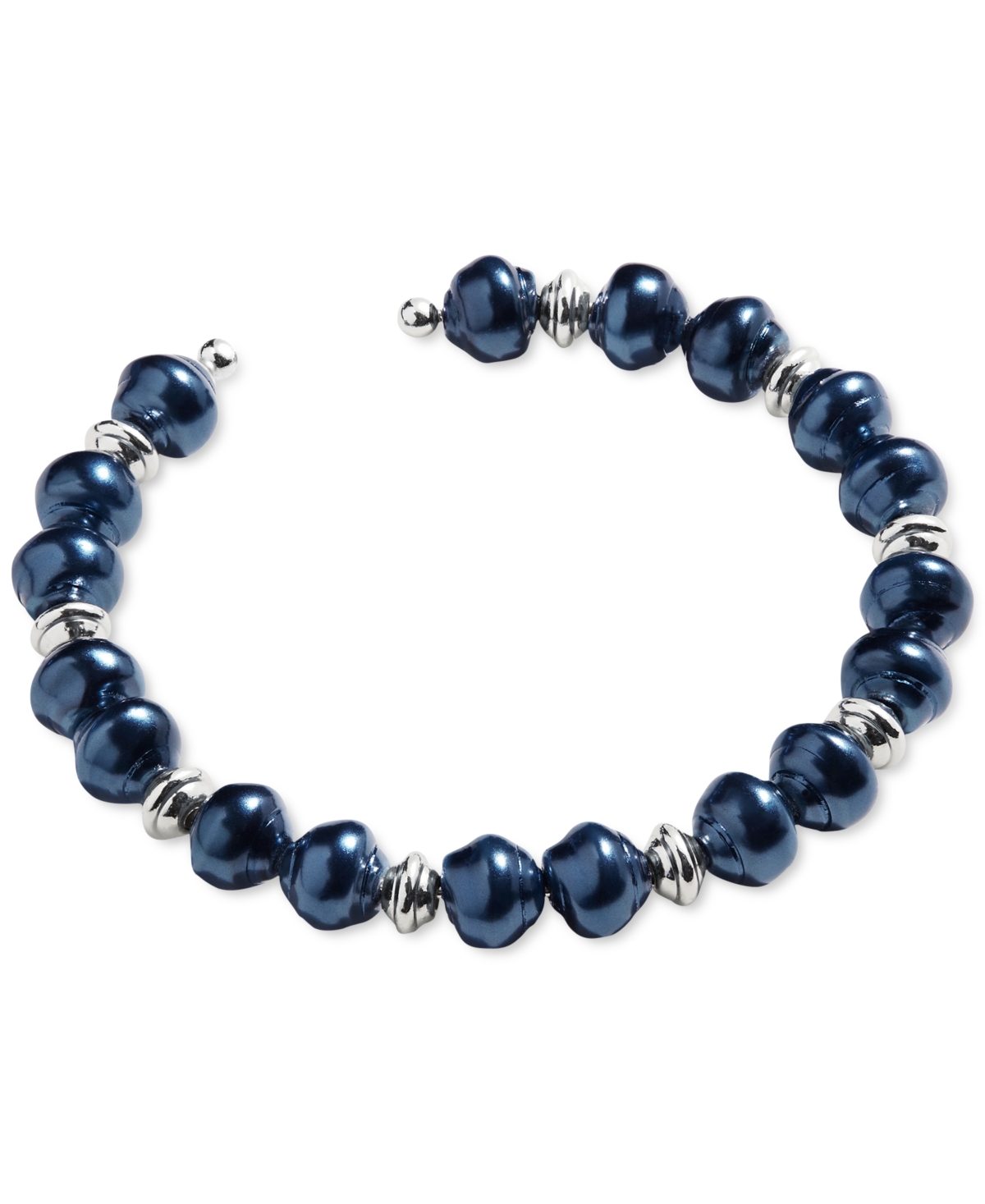 Alex And Ani Silver-tone Gray Imitation Pearl Beaded Cuff Bracelet In Shiny Silv,blue