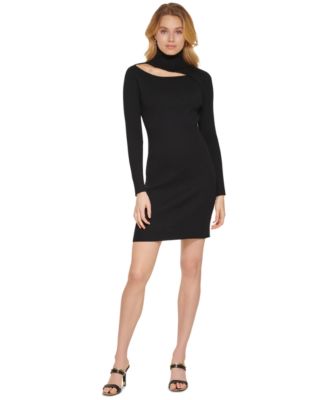 DKNY Women's Turtleneck Ribbed Cutout Sweater Dress - Macy's