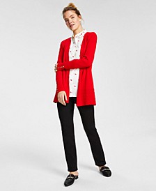 Women's Open Cardigan, Embellished Dog-Print Shirt & Tummy-Control Jeans, Created for Macy's