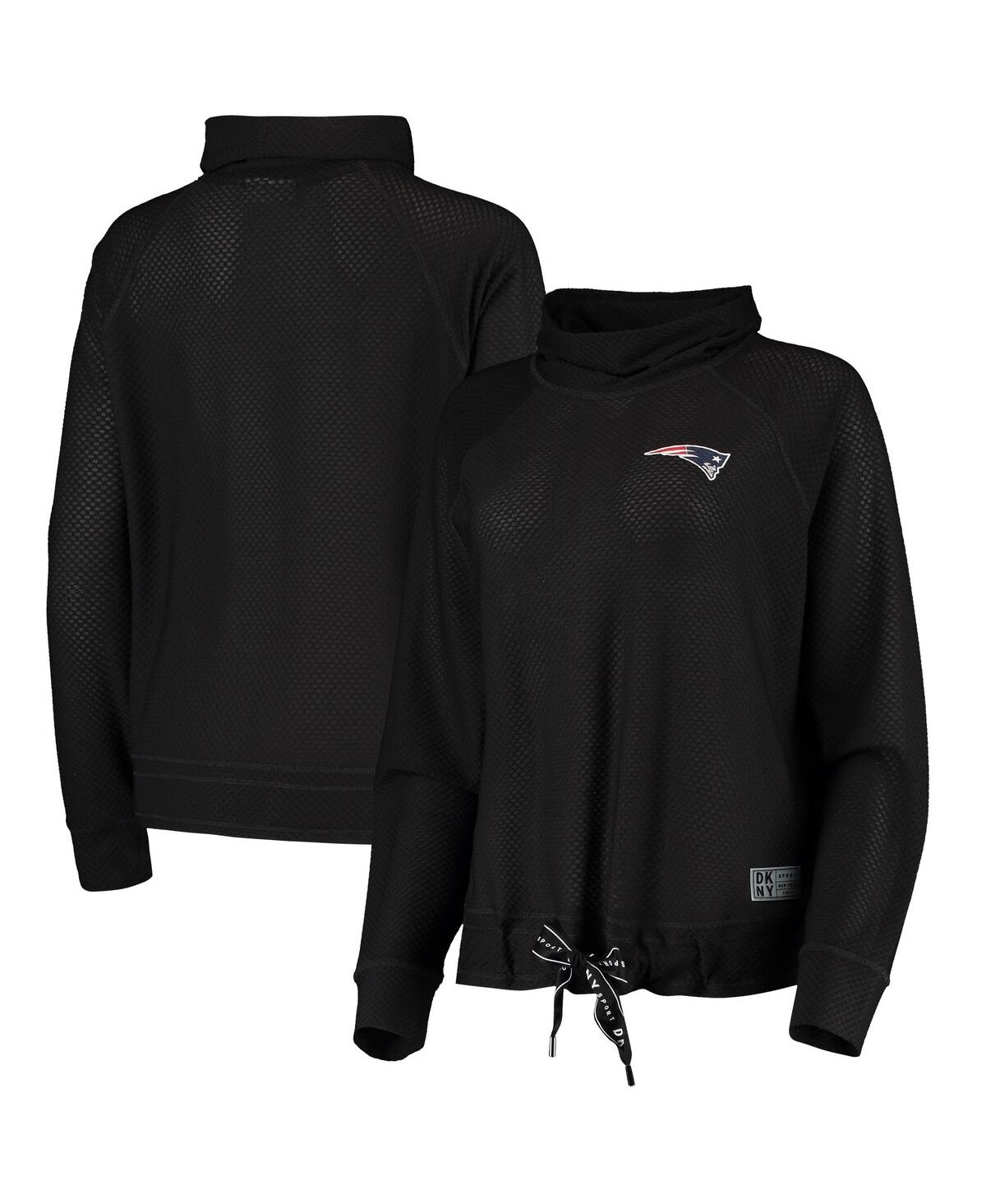 Shop Dkny Women's  Sport Black New England Patriots Gabby Cowl Neck Raglan Mesh Sweatshirt