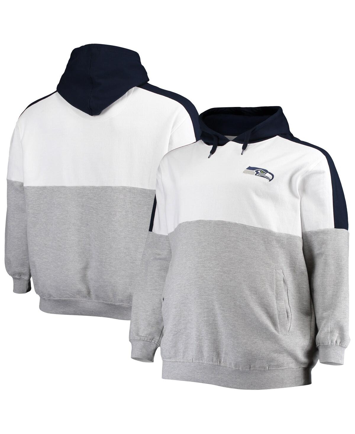PROFILE MEN'S COLLEGE NAVY, HEATHERED GRAY SEATTLE SEAHAWKS BIG AND TALL TEAM LOGO PULLOVER HOODIE