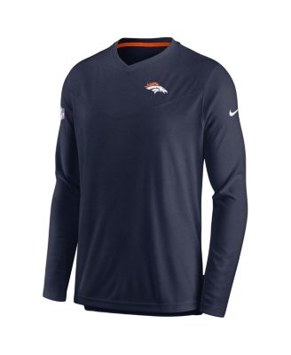 Men's Navy Denver Broncos 2022 Sideline Coach Chevron Lock Up Performance Long Sleeve T-shirt