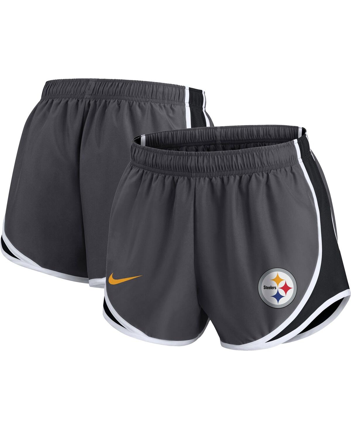 Nike Charcoal Pittsburgh Steelers Plus Size Logo Performance Tempo Shorts In Charcoal