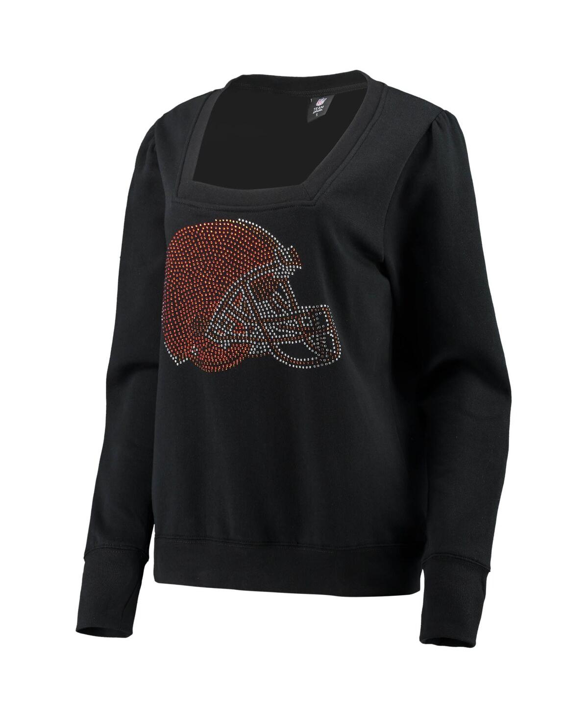 Shop Cuce Women's  Black Cleveland Browns Winners Square Neck Pullover Sweatshirt