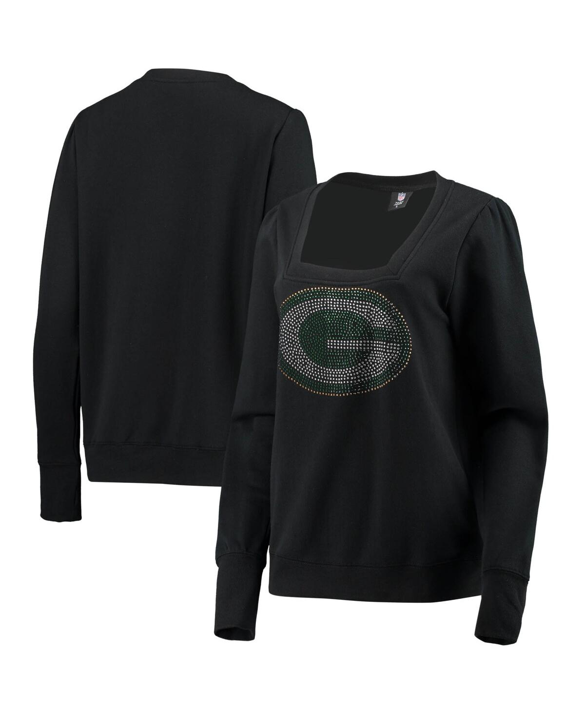 Women's Cuce Black Green Bay Packers Winners Square Neck Pullover Sweatshirt - Black
