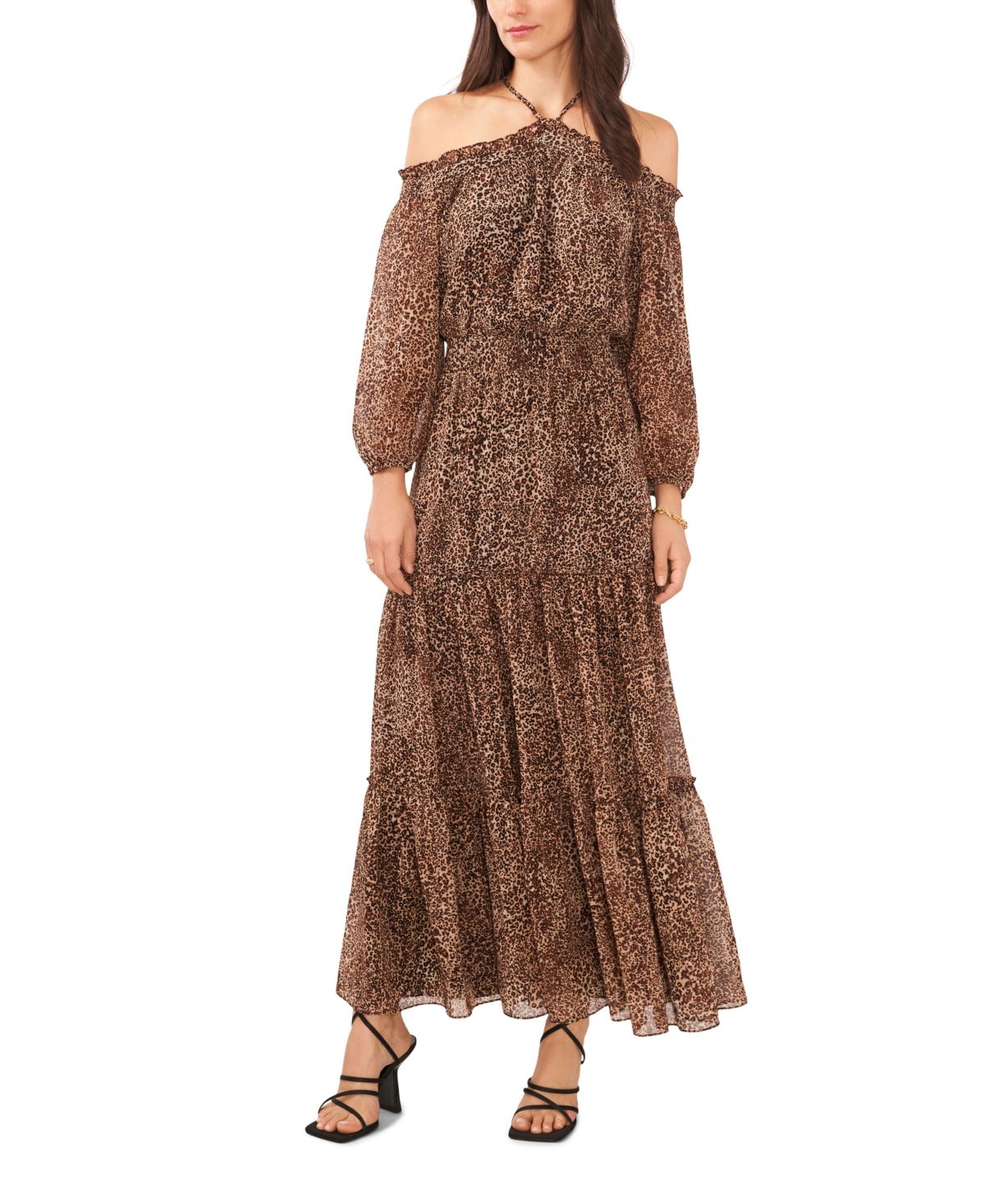 1.state Print Off The Shoulder Long Sleeve Maxi Dress In Leopard