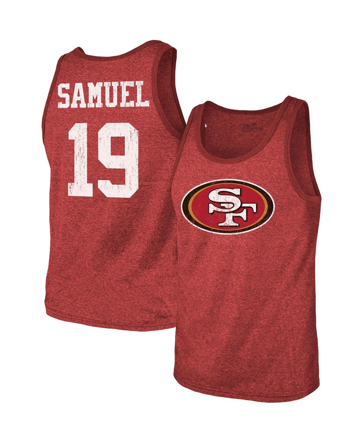 Men's Majestic Threads Deebo Samuel Scarlet San Francisco 49ers Player Name and Number Tri-Blend Tank Top - Scarlet