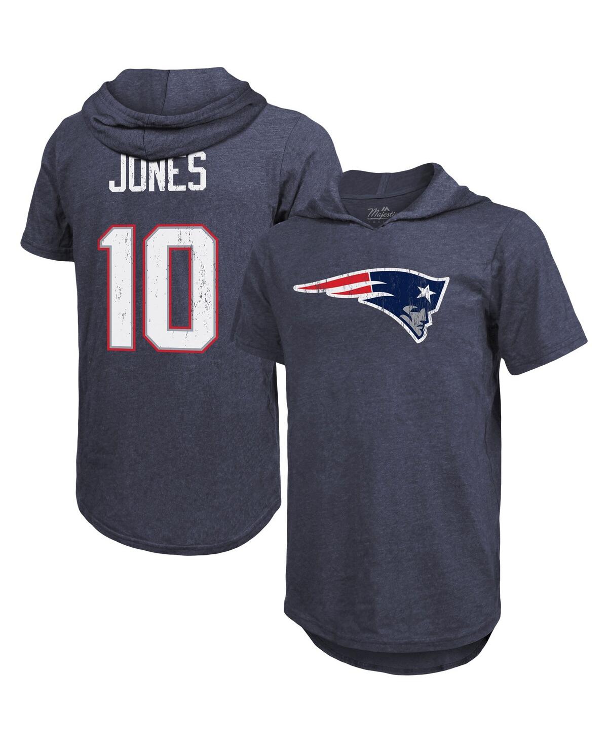 Men's Majestic Threads Mac Jones Navy New England Patriots Player Name and Number Tri-Blend Hoodie T-shirt - Navy